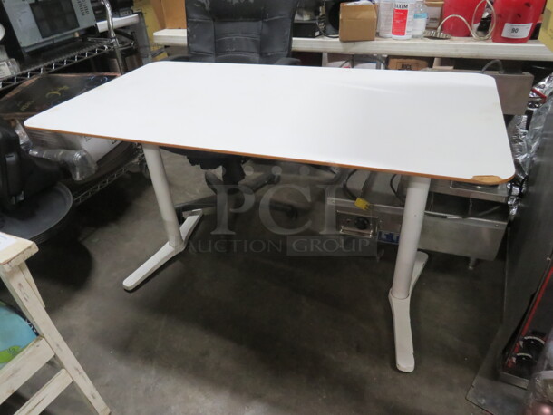 One White Laminate Table Top On A Dual Pedestal Base.  51X28X29.5 - Image 1 of 2