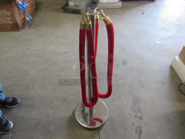 One Chrome Crowd Control Pole With 2 Velvet Ropes.