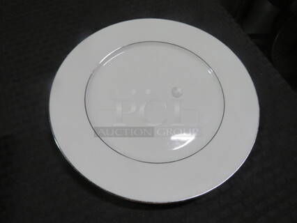 11 Inch Silver Rim Dinner Plate. 10XBID