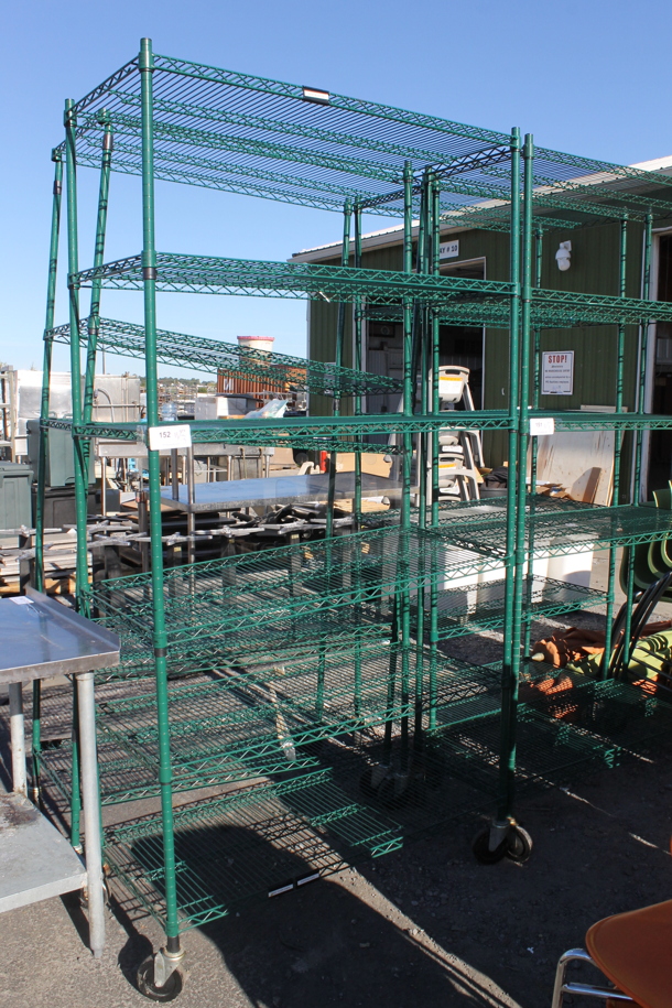 Green Finish 6 Tier Wire Shelving Unit on Commercial Casters. BUYER MUST DISMANTLE. PCI CANNOT DISMANTLE FOR SHIPPING. PLEASE CONSIDER FREIGHT CHARGES. - Image 1 of 2