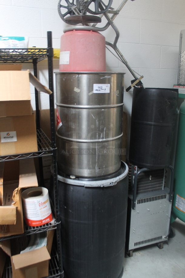 ALL ONE MONEY! Lot of Various Items Including Speedaire 5Z365A Green Metal Air Compressor, Poker Battery Charger and Barrels. BUYER MUST REMOVE. - Image 2 of 5