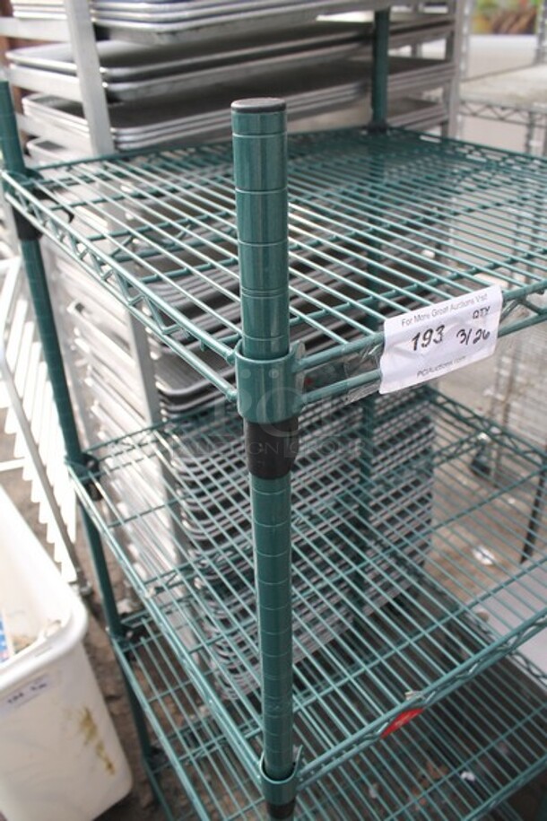 Metro Green Finish 4 Tier Wire Shelving Unit. BUYER MUST DISMANTLE. PCI CANNOT DISMANTLE FOR SHIPPING. PLEASE CONSIDER FREIGHT CHARGES. - Image 6 of 7