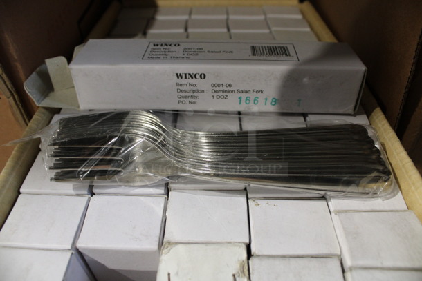 60 BRAND NEW IN BOX! Winco 0001-06 Metal Dominion Salad Forks. 6.25