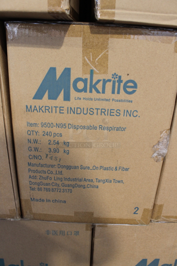 PALLET LOT of 35 BRAND NEW! Boxes of 240 Makrite 9500-N95S Disposable Respirator. 35 Times Your Bid!
 - Image 3 of 3
