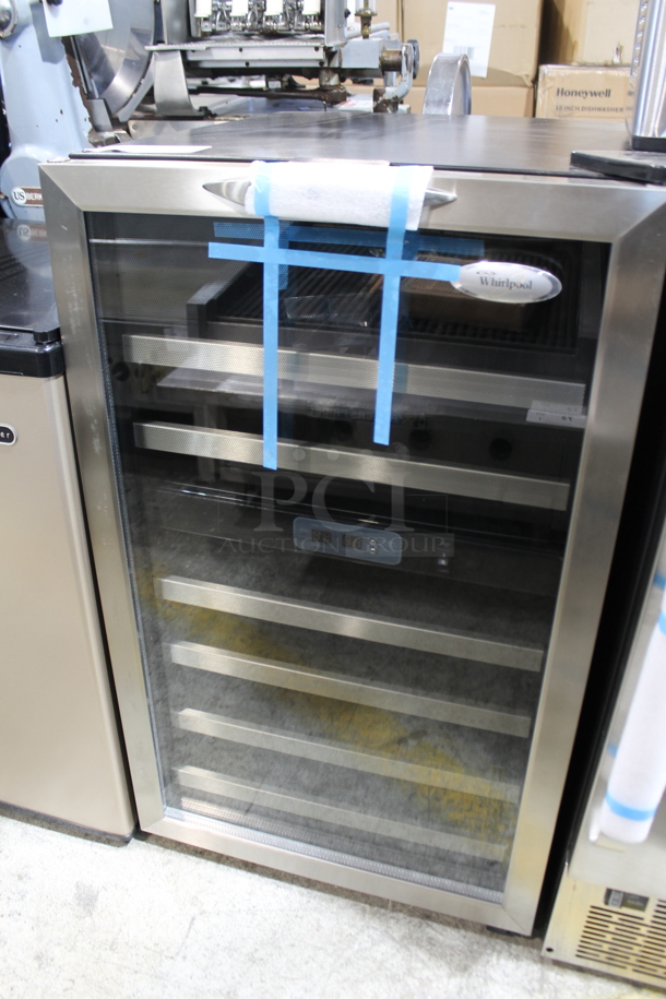 BRAND NEW SCRATCH AND DENT! Whirlpool WWC287BLS-1 22 Inch Dual Zone Wine Cellar Merchandiser with 38-Bottle Capacity, Stainless Steel Trimmed Wood Shelves. 115 Volts, 1 Phase. Tested and Working! - Image 2 of 4