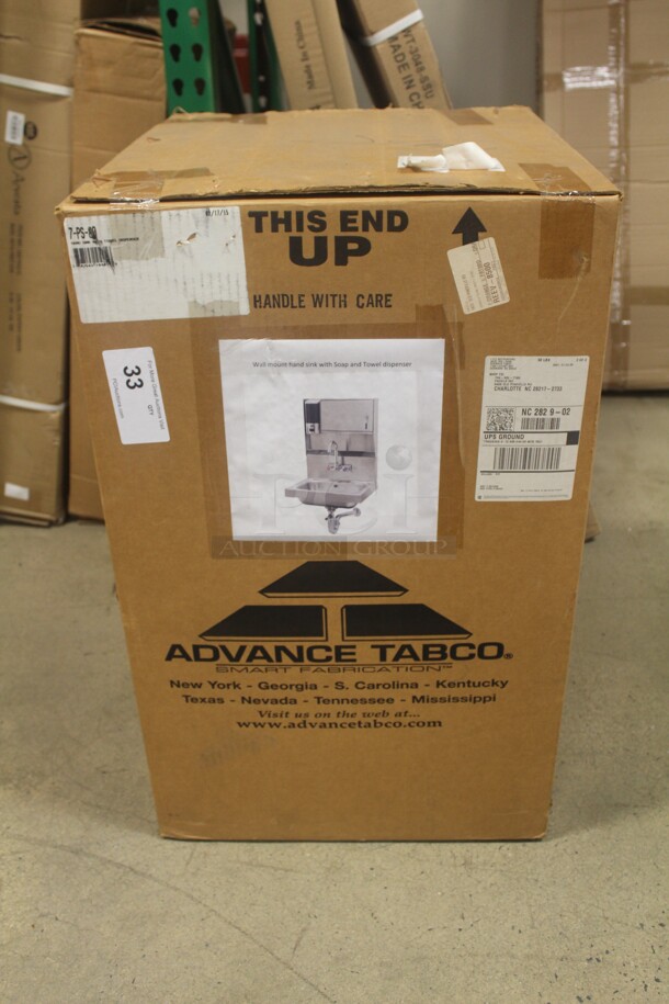 NEW IN BOX! Advance Tabco Model 7-PS-80 Commercial Stainless Steel Hand Sink With Soap And Towel Dispenser And Faucet. 17x15.25x26.5 - Image 3 of 4