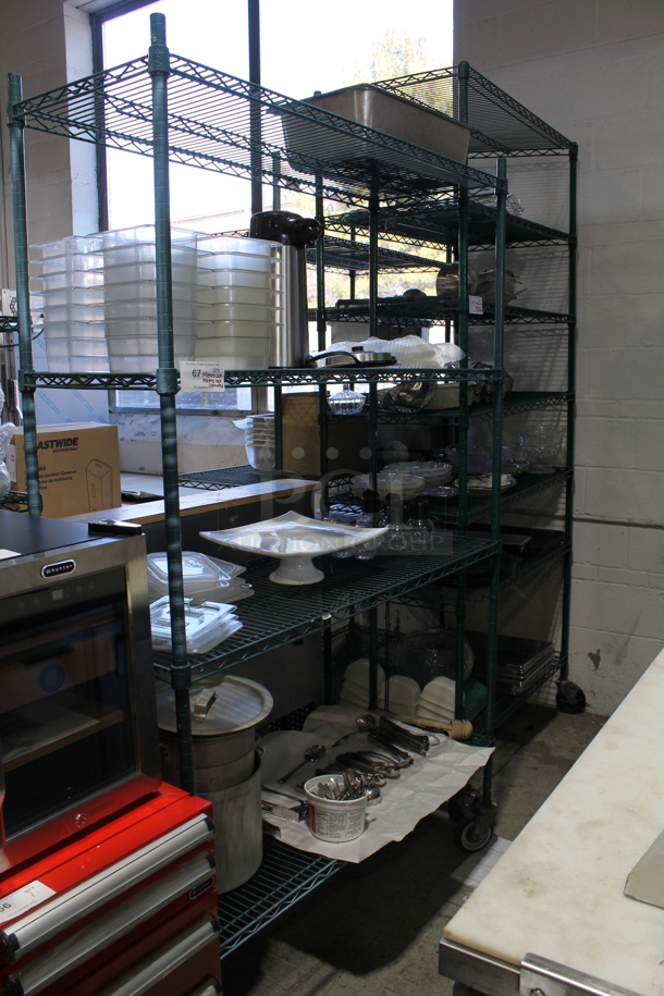ALL ONE MONEY! Metro Lot of Various Items Including Poly Drop In Bins, Cake Stand and Utensils. Metro Shelf Not Included. - Image 1 of 7