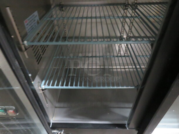 One WORKING Omcan 2 Door Back Bar Cooler With 4 Racks With Keys On Casters. Model# UBB-24-48G-HC. 115 Volt. 49X24X41 - Image 2 of 3