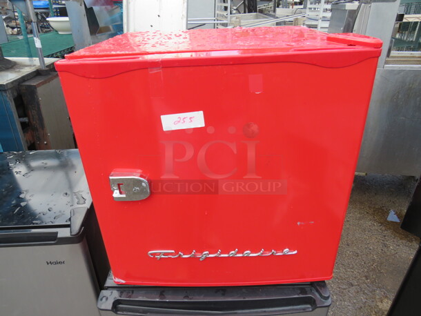 One WORKING Frigidaire 1 Door Cooler With 2 Racks. 115 Volt. Model# EFR177-B-RED-6COM. 18.5X17.5X19. - Image 1 of 1