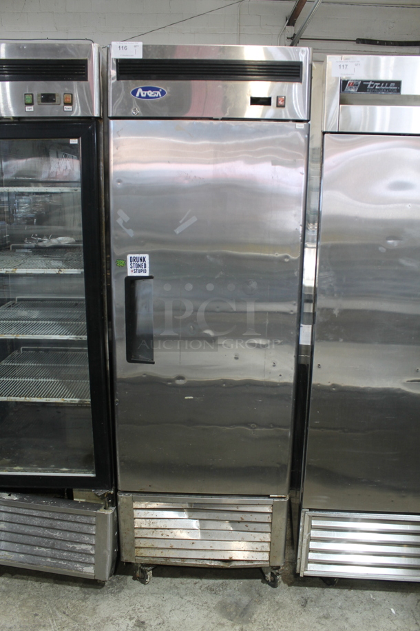 2017 Atosa MBFB501 Stainless Steel Commercial Single Door Reach In Cooler w/ Poly Coated Racks on Commercial Casters. 115 Volts, 1 Phase. Tested and Powers On But Does Not Get Cold - Image 1 of 6