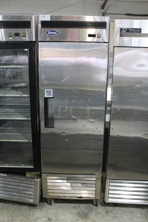 2017 Atosa MBFB501 Stainless Steel Commercial Single Door Reach In Cooler w/ Poly Coated Racks on Commercial Casters. 115 Volts, 1 Phase. - Item #1098107