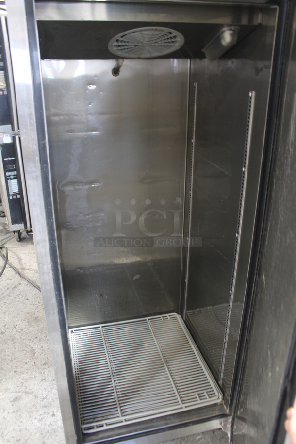 Turbo Air M3R24-1 Stainless Steel Commercial Single Door Reach In Cooler w/ Poly Coated Racks on Commercial Casters. 115 Volts, 1 Phase. Tested and Powers On But Does Not Get Cold - Image 3 of 4