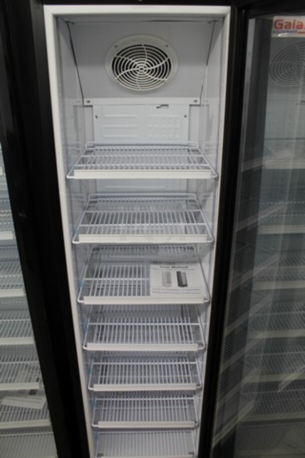 BRAND NEW SCRATCH AND DENT! Galaxy 177GDN5RBB Metal Commercial 16 1/2" Black Swing Glass Door Merchandiser Refrigerator with Red, White, and Blue LED Lighting. 115 Volts, 1 Phase. Tested and Working! - Image 3 of 5