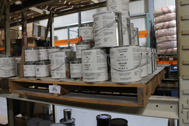 ALL ONE MONEY! PALLET LOT of Various Items Including Pro Guard Liquid Pro Poly Medium Gray Part A, Liquid Rubber and Proflex Gray Part A. BUYER MUST REMOVE. - Image 2 of 3