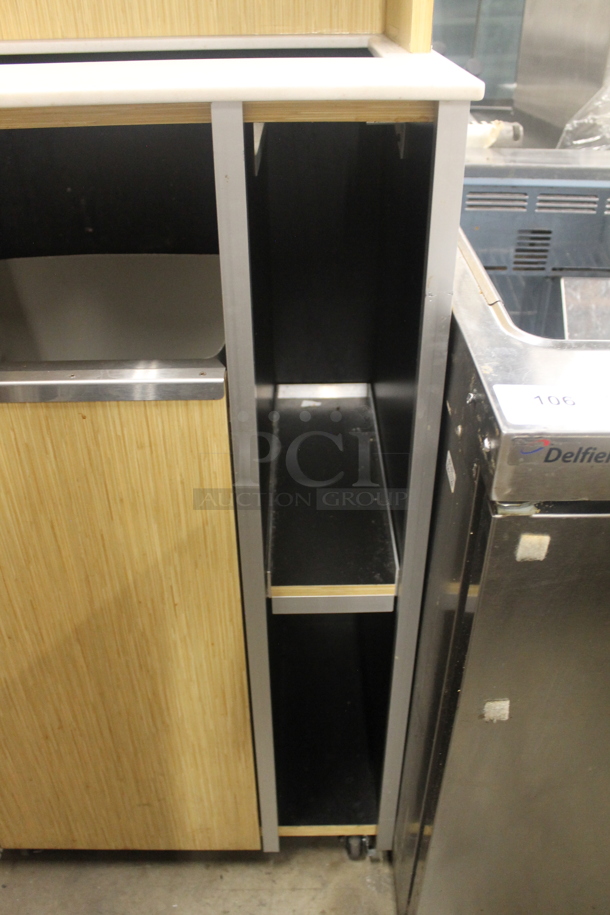 Wood Pattern Trash Can Shell w/ Trash Can, Trash Deposit Hole, Over Shelf and Door.  - Image 4 of 5