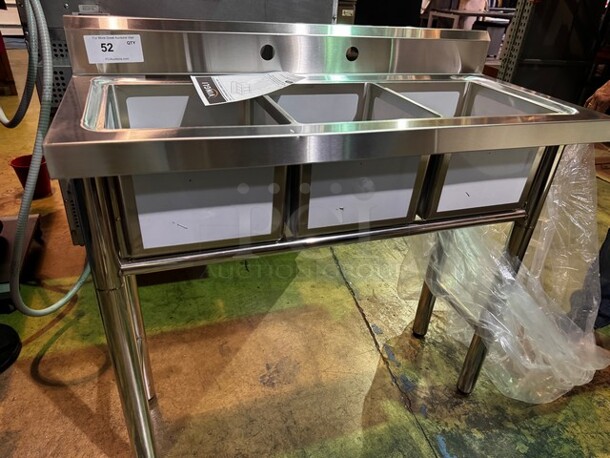 Stainless Steel 3 Compartment Sink, New/Out of box. (Faucet not included) 49X18X35 - Image 2 of 4