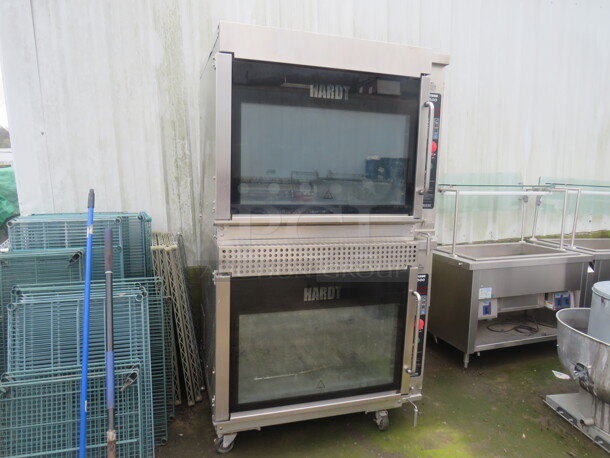 One Hardt Inferno 3500 Natural Gas Double Stack Rotisserie On Casters. No Racks. 52X53X85