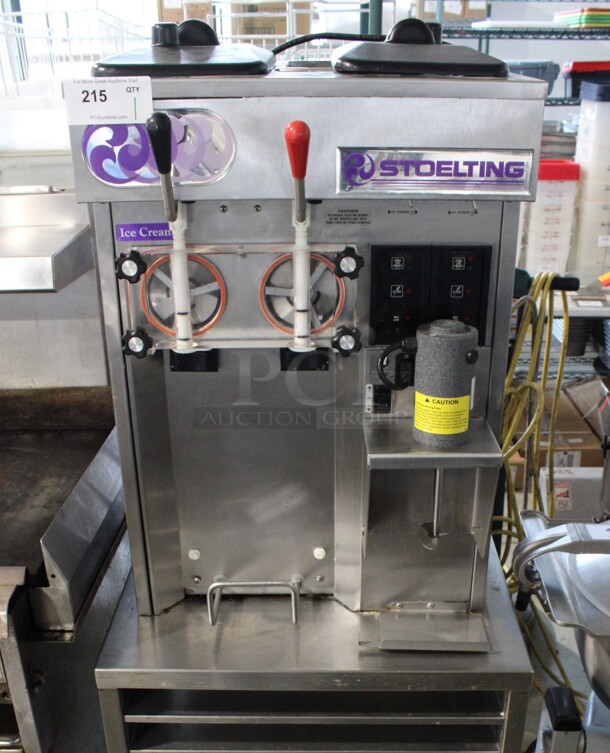 Stoelting Model F131-38G Stainless Steel Commercial Countertop 2 Flavor Soft Serve Ice Cream Machine w/ Milkshake Mixer on Stainless Steel Cart. 208-230 Volts, 1 Phase. 22x32x33, 26x32x36