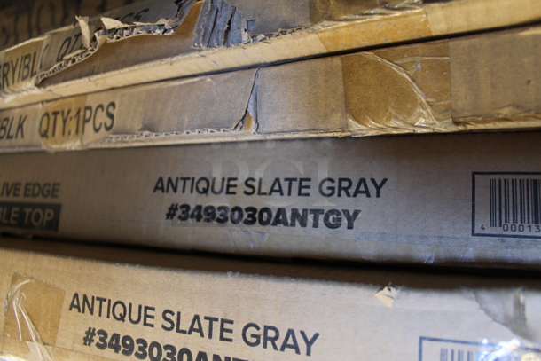 BRAND NEW SCRATCH AND DENT! Lancaster Table & Seating 3493030ANTGY Industrial 30" x 30" Solid Wood Live Edge Table Top with Antique Slate Gray Finish - Image 2 of 3