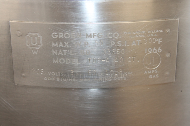 Groen TDB-4 Stainless Steel Commercial Electric Powered 40 Quart Steam Kettle Tilting Kettle. 208 Volts, 3 Phase. - Image 6 of 6