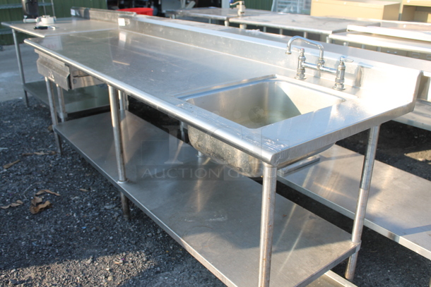 Advance Tabco Stainless Steel Commercial Table w/ Back Splash, Sink Basin, Handles and Under Shelf. - Image 3 of 6