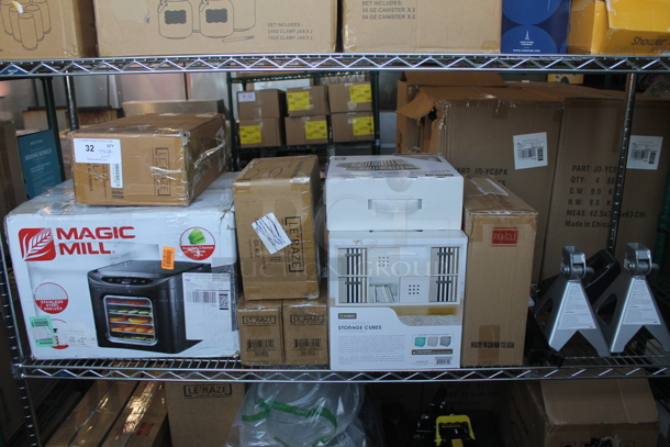 ALL ONE MONEY! Tier Lot of Various BRAND NEW SCRATCH AND DENT! Items Including Magic Mill Dehydrator, Le'raze GL462 Glass Bowls, Storage Cubes - Image 1 of 5