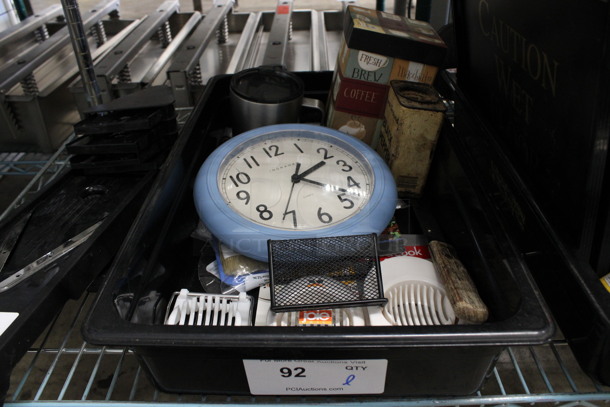 ALL ONE MONEY! Lot of Various Items Including Clock, Egg Slicers and Mug in Black Poly Full Size Drop In Bin! 