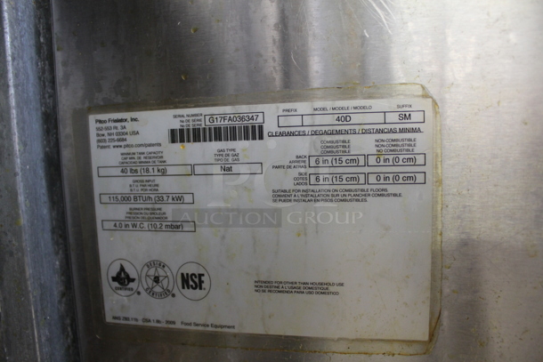 2017 Pitco Frialator 40D Stainless Steel Commercial Floor Style Natural Gas Powered Deep Fat Fryer w/ 2 Metal Fry Baskets. 115,000 BTU. - Image 4 of 6
