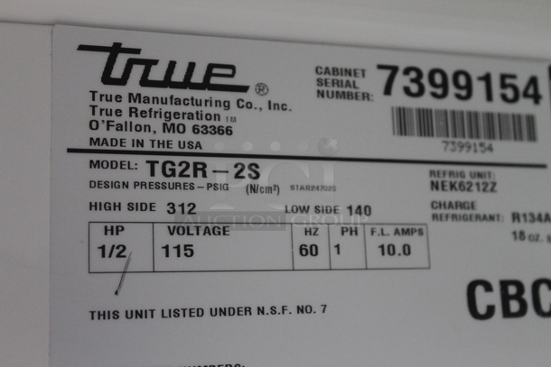 2012 True TG2R-2S Stainless Steel Commercial 2 Door Reach In Cooler w/ Poly Coated Racks on Commercial Casters. 115 Volts, 1 Phase. Tested and Working! - Image 6 of 6