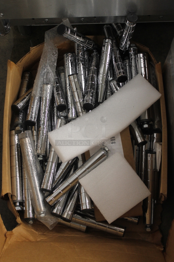 ALL ONE MONEY! Lot of BRAND NEW SCRATCH AND DENT! 7.5" Chrome Finish Poles for Dunnage Racks.  - Image 1 of 1