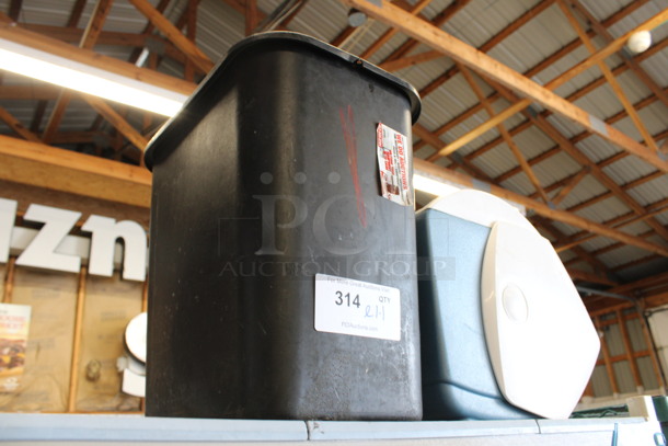 ALL ONE MONEY! Lot of Black Poly Trash Can and Blue / White Poly Portable Cooler. 9x14x15, 14x11x13 - Image 2 of 3