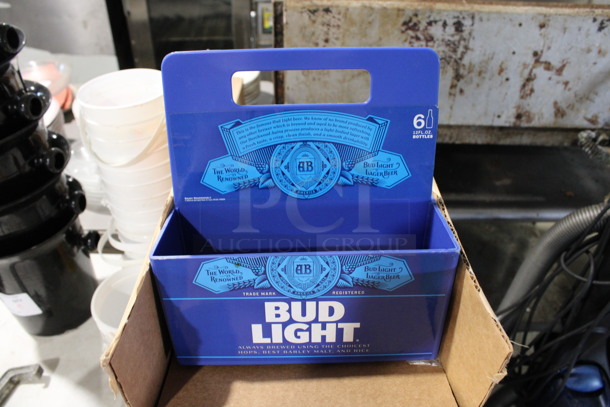 6 BRAND NEW IN BOX! Blue Poly Bud Light Bottle Caddies. 8.5x6x9. 6 Times Your Bid!