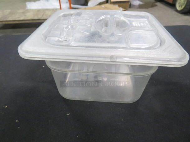 One 1/6 Size 4 Inch Deep Food Storage Container With Flip Lid. 