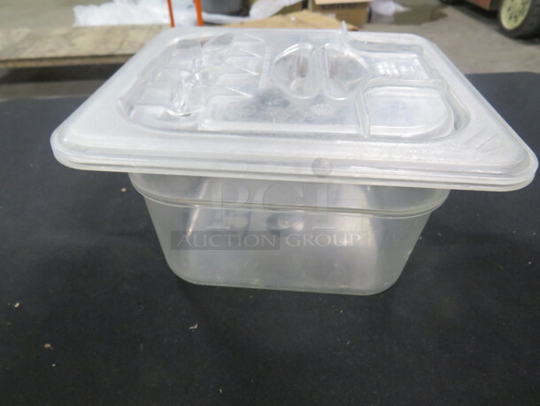 One 1/6 Size 4 Inch Deep Food Storage Container With Flip Lid.  - Image 1 of 1