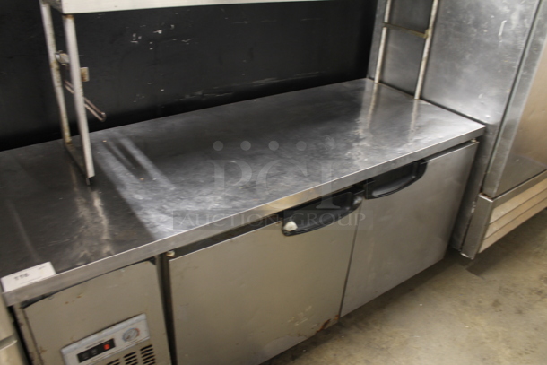 Stainless Steel Commercial 2 Door Work Top Cooler w/ 2 Tier Over Shelf. 115 Volts, 1 Phase. Tested and Working! - Image 4 of 7