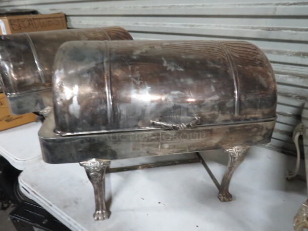One AWESOME Full Size HEAVY DUTY Silver Plated Roll Top Chafer With Decorative Legs! - Image 1 of 4