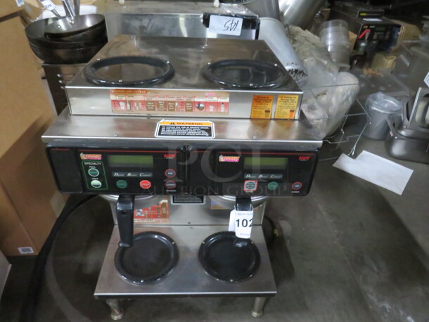 One Bunn Dual Digital Coffee Brewer With Dual Warmers, And 2 Filter Baskets. Model# AXIOM 2/2 Twin WCRD/DD. 120-208/240 Volt. 7500 Watt.  - Image 2 of 3