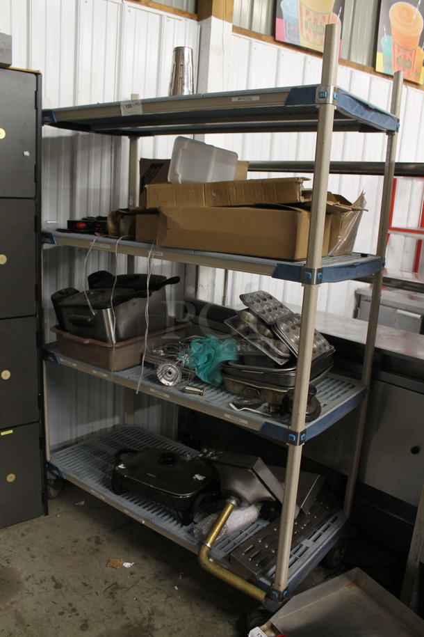 ALL ONE MONEY! Lot of 3 Tiers of Various Items Including Turbochef Kickplate, Baking Pans and Sink. Does Not Include Shelving Unit. - Image 1 of 5
