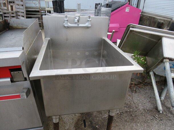One Stainless Steel Sink With Faucet And Back Splash. 24X37X41 - Image 1 of 2