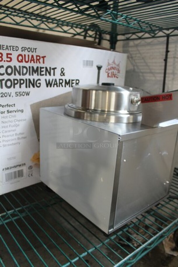 BRAND NEW SCRATCH AND DENT! Carnival King 382HSPW35 Stainless Steel Electric Countertop 3.5 Quart Condiment And Topping Warmer With Pump. 120V. Tested And Working! - Image 2 of 8