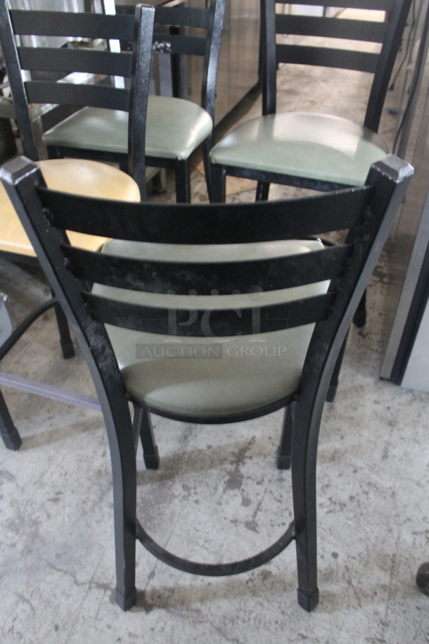 4 Black Metal Bar Height Chairs w/ 1 Yellow and 3 Green Seat Cushions. 4 Times Your Bid! - Image 5 of 6