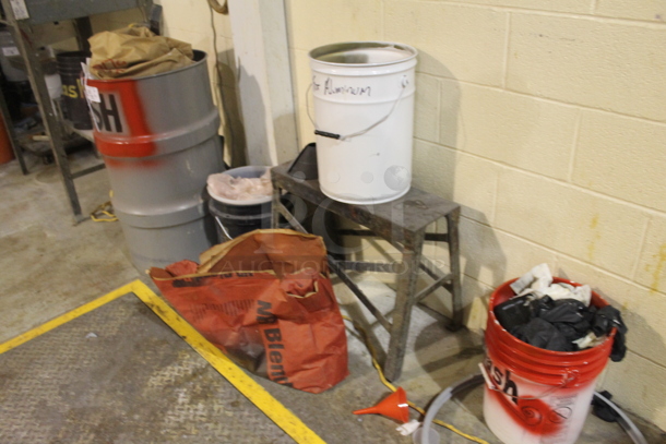 ALL ONE MONEY! Lot of Various Items Including Metal Barrel, Metal Stand and Poly Buckets. BUYER MUST REMOVE.  - Image 3 of 5
