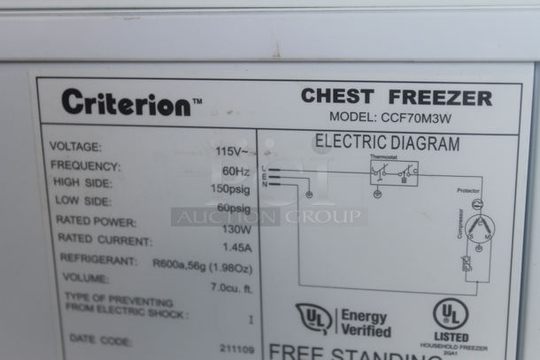 Criterion CCF70M3W Metal Commercial Chest Freezer. 115 Volts, 1 Phase. Tested and Does Not Power On - Image 5 of 5