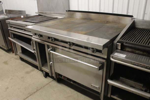 Jade Commercial Stainless Steel Heavy Duty Natural Gas Powered Range With Griddle Top And Standard Oven With Steel Racks On Commercial Casters. - Image 3 of 8