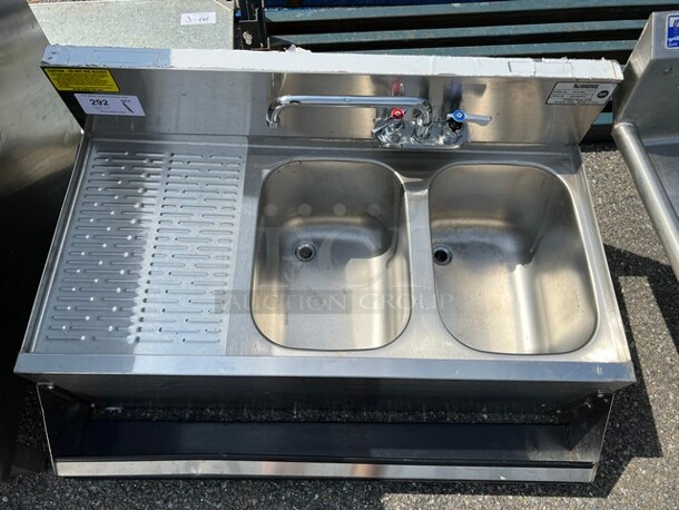 Krowne Stainless Steel Commercial 2 Bay Back Bar Sink w/ Left Side Drainboards, Faucet, Handles and Speedwell. 36x24x19. Bays 10x14x9. Drainboard 12x16x1 - Image 3 of 4