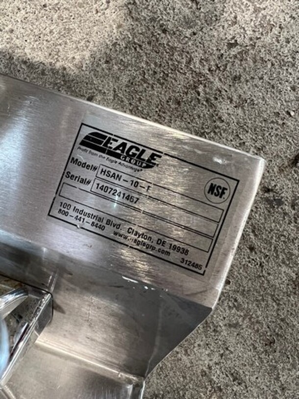 Eagle Model HSAN-10-F Stainless Steel Commercial Single Bay Wall Mount Sink w/ Faucet and Handles. 12x18x15 - Image 5 of 5