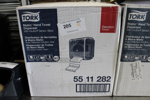 4 BRAND NEW IN BOX! Tork Black Poly Wall Mount Motion Sensor Paper Towel Dispensers. 13x9x15. 4 Times Your Bid!
