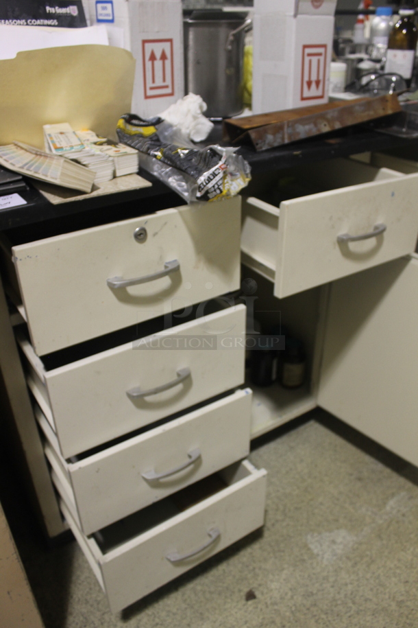 White Counter w/ Black Countertop, Doors, Drawers and Contents. BUYER MUST REMOVE. - Image 4 of 8