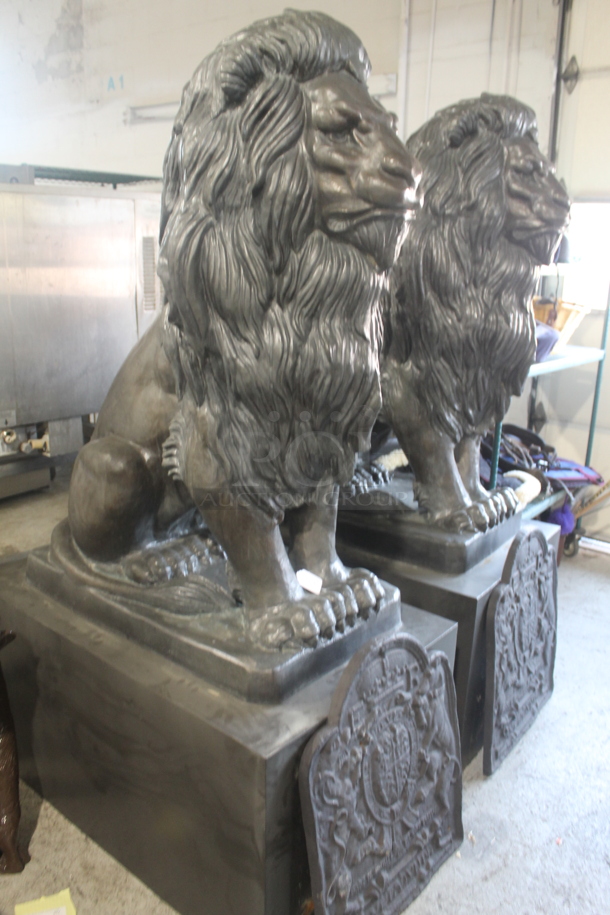 2 MAGNIFICENT Bronze Lion Statues w/ Cast Iron Glyphs Signed by A. Barye 1832. Listing Includes a Picture w/ a 5'8" Tall Human For Size Reference. 2 Times Your Bid! - Image 9 of 12