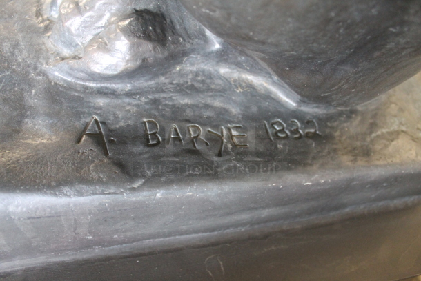 2 MAGNIFICENT Bronze Lion Statues w/ Cast Iron Glyphs Signed by A. Barye 1832. Listing Includes a Picture w/ a 5'8" Tall Human For Size Reference. 2 Times Your Bid! - Image 11 of 12